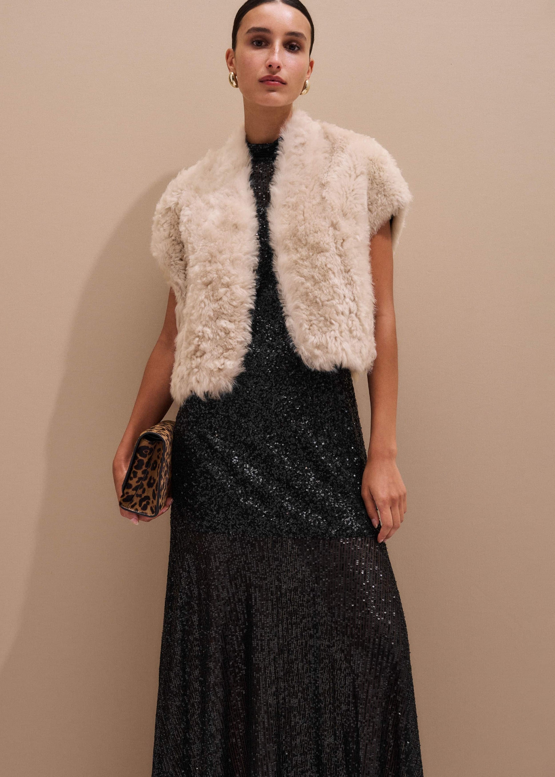 Cream Shearling Evening Layering Shrug