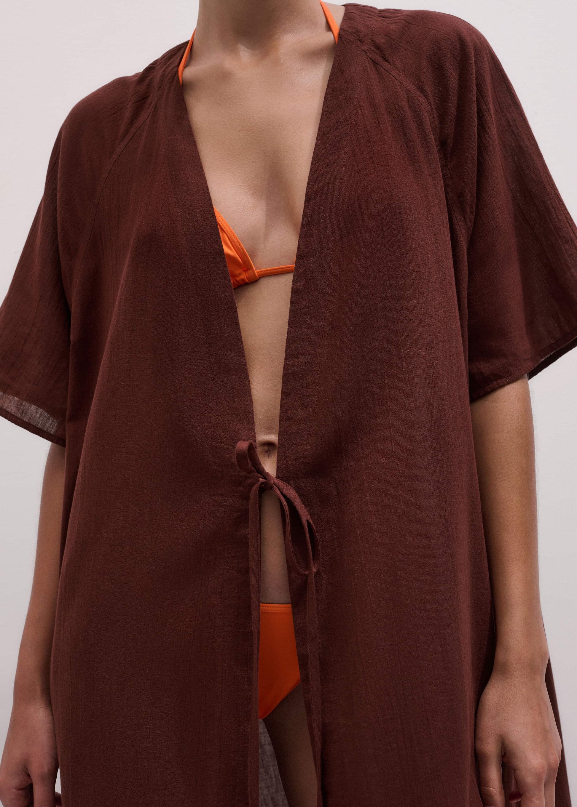 Cinnamon Brown Tie Front Maxi Cover Up
