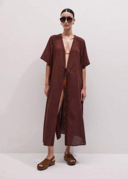 Cinnamon Brown Tie Front Maxi Cover Up