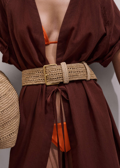 Tan Raffia Wide Summer Belt