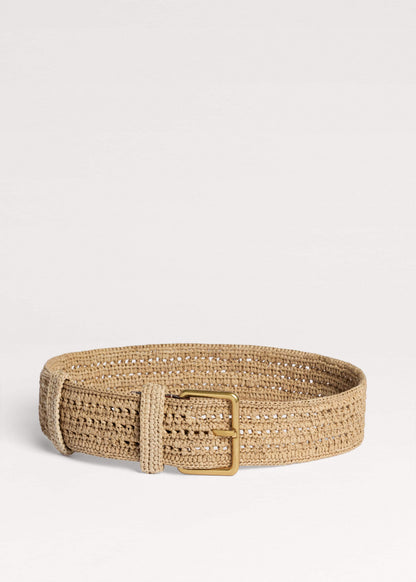 Tan Raffia Wide Summer Belt