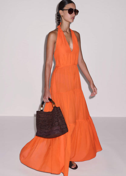 Orange Tiered Maxi Beach Dress