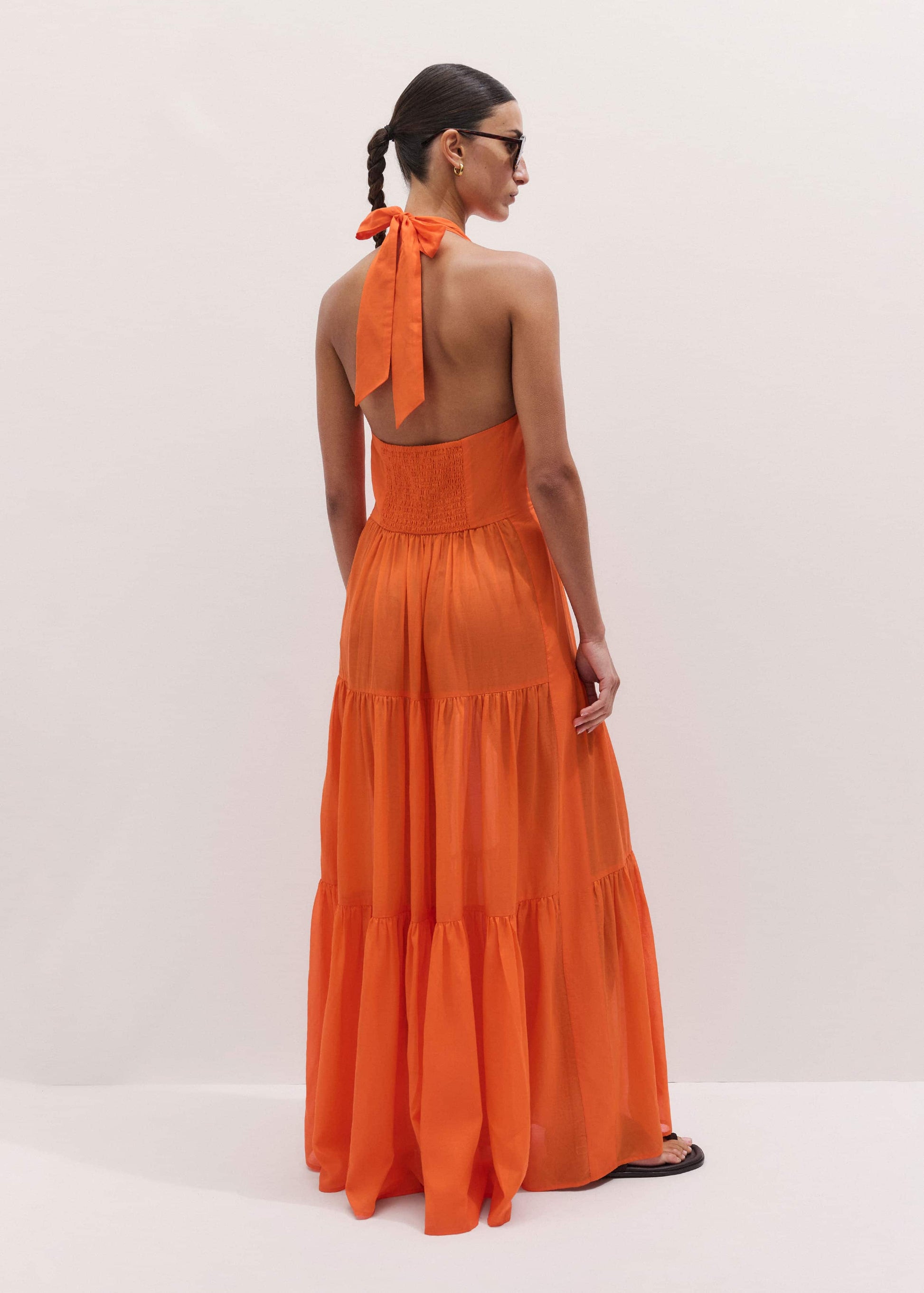 Orange Tiered Maxi Beach Dress