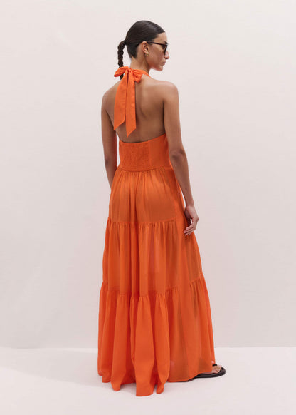 Orange Tiered Maxi Beach Dress