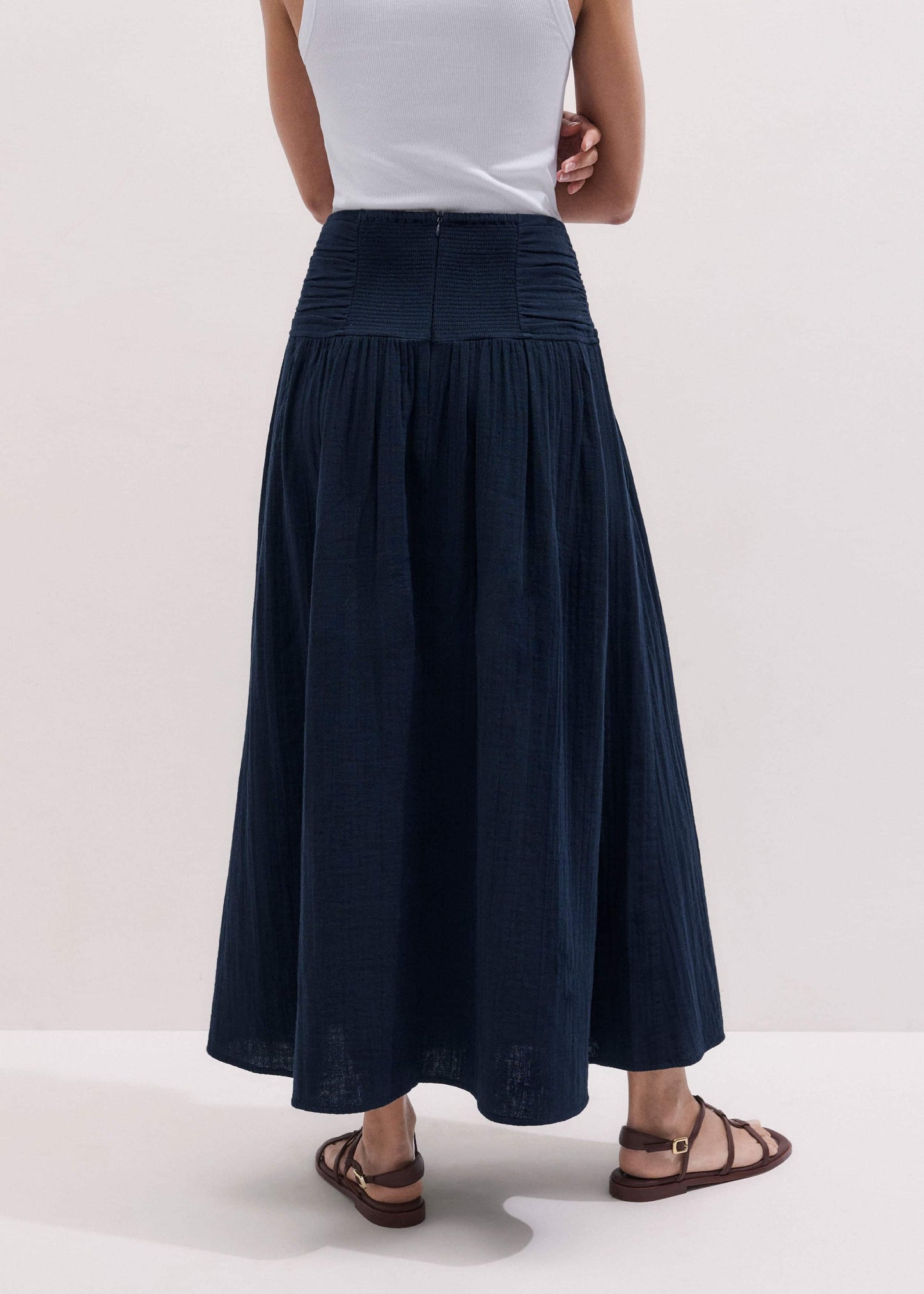 Navy Cheesecloth Relaxed Maxi Skirt