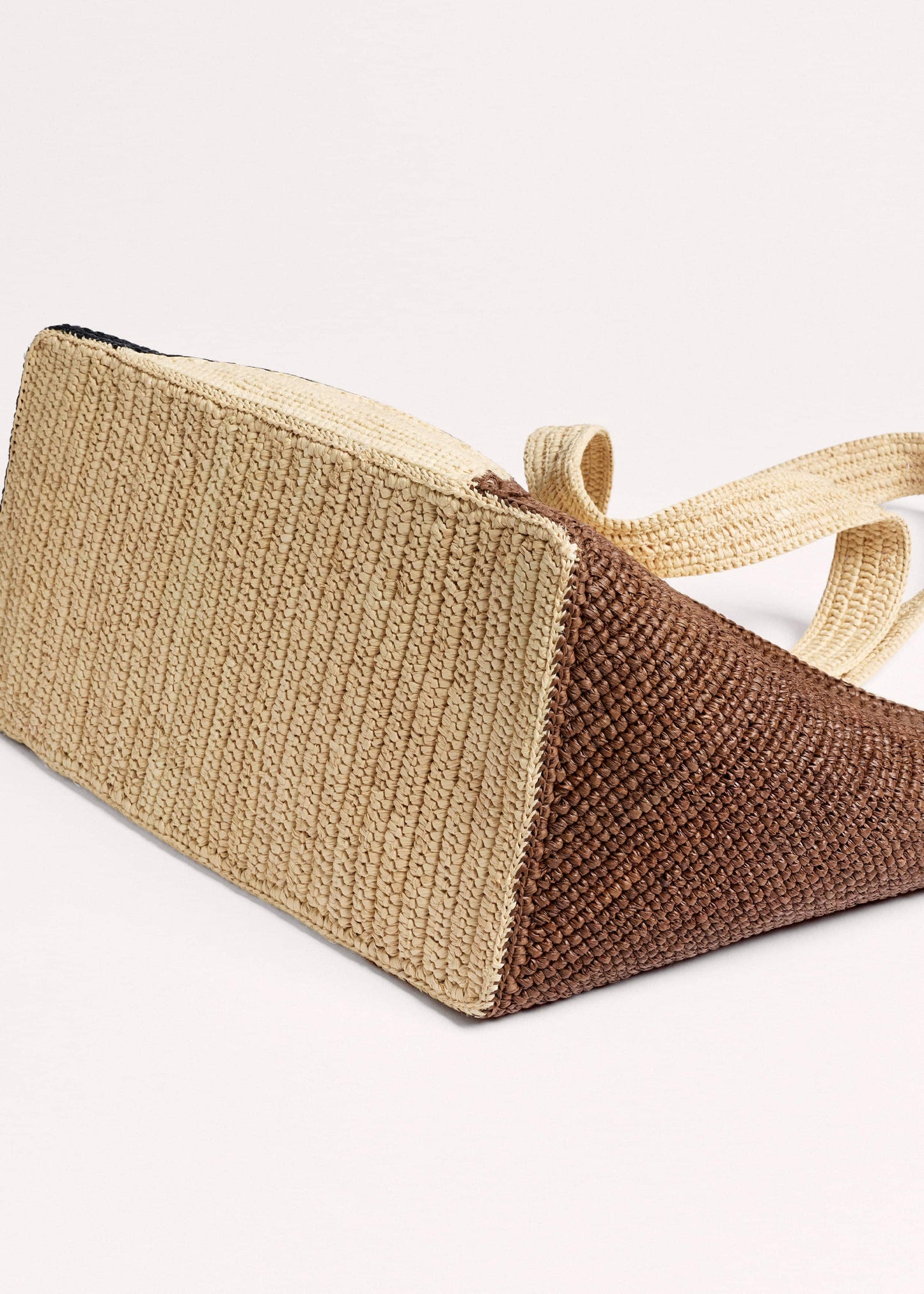 Brown Contrast Raffia Tote Bag