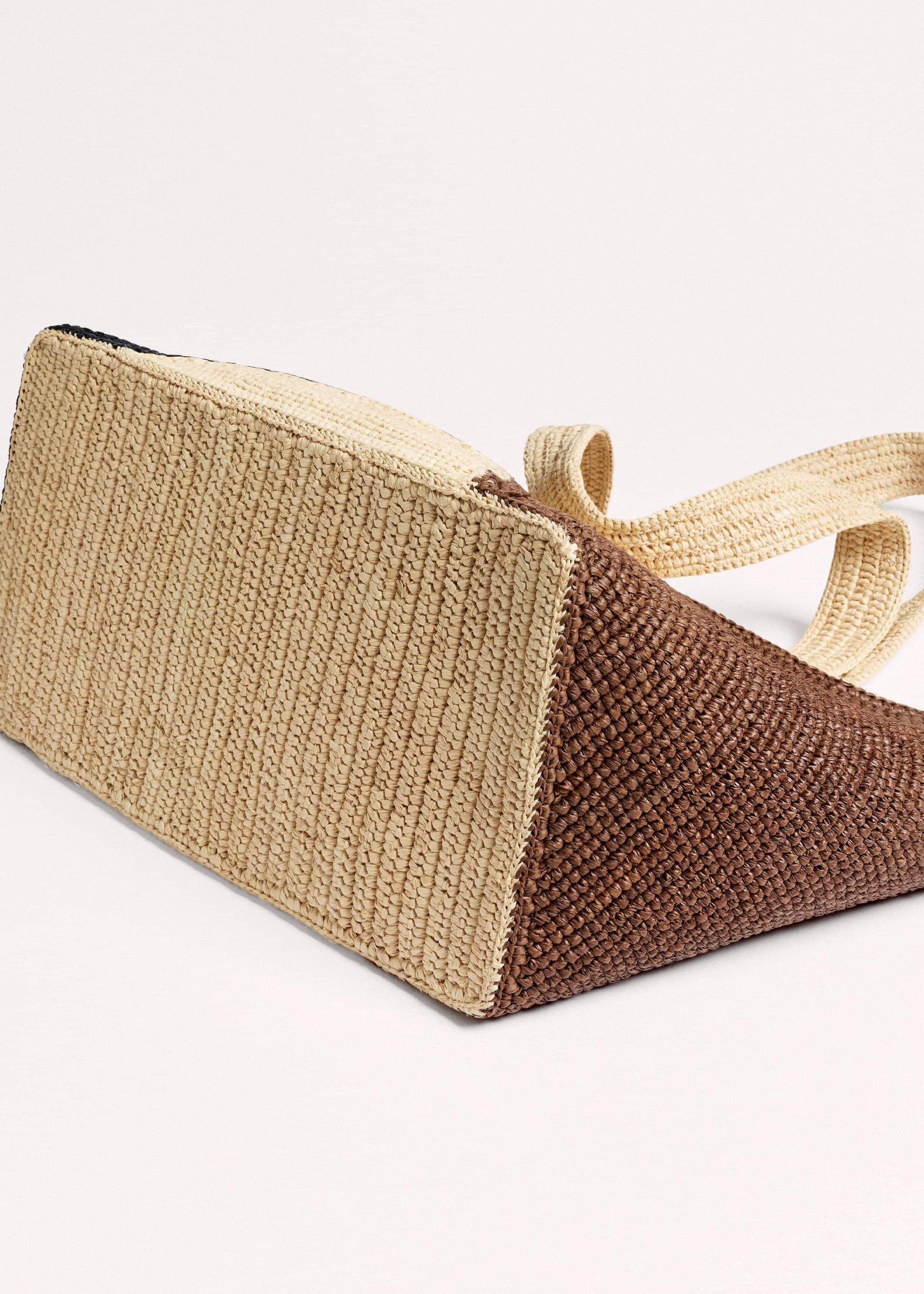 Brown Contrast Raffia Tote Bag