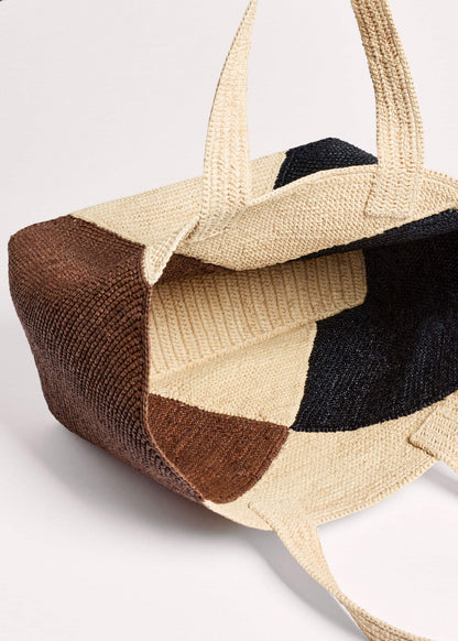 Brown Contrast Raffia Tote Bag