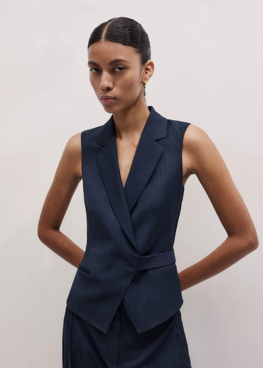 Navy Pinstripe Wrap Vest