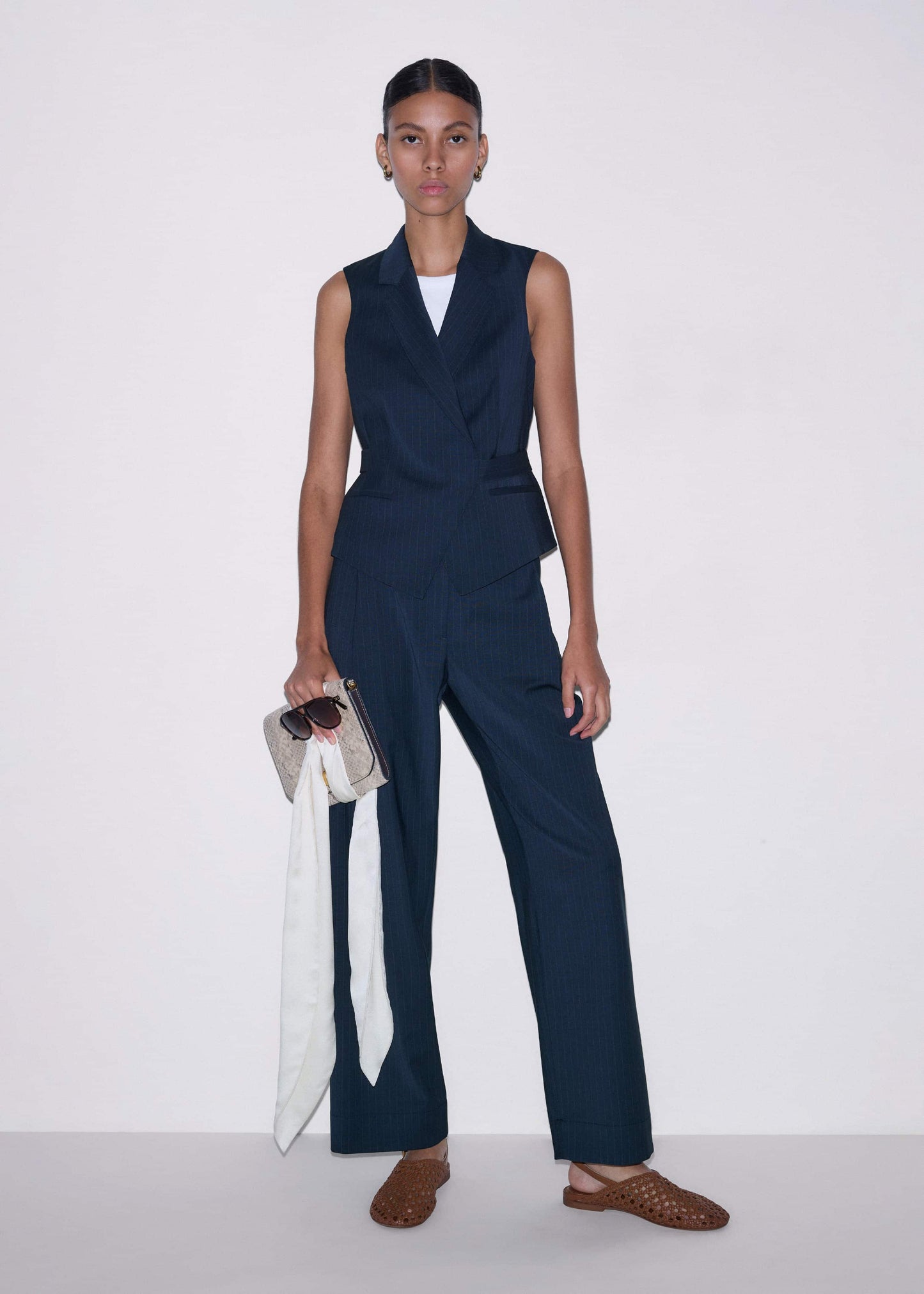 Navy Pinstripe Wrap Vest