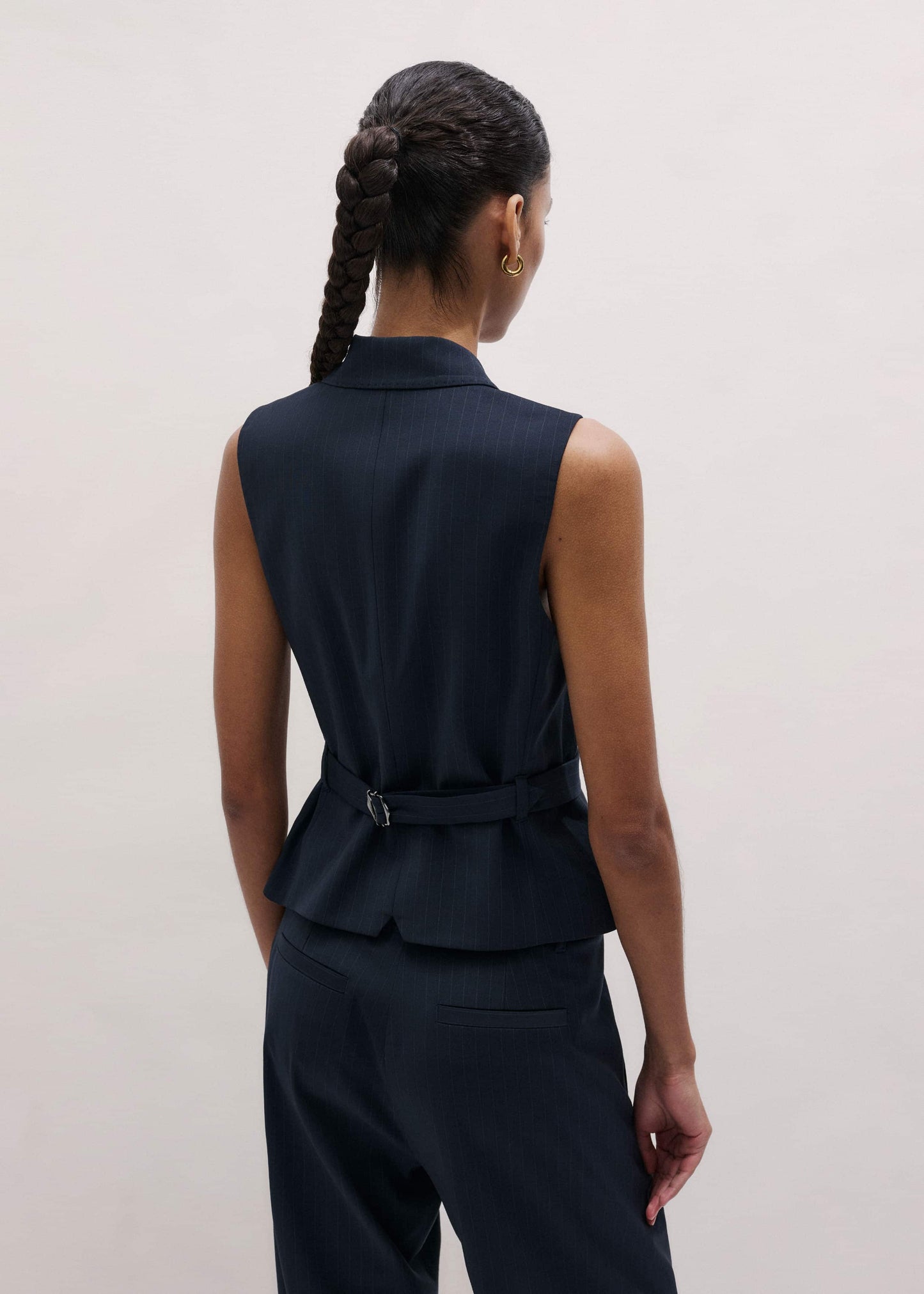 Navy Pinstripe Wrap Vest