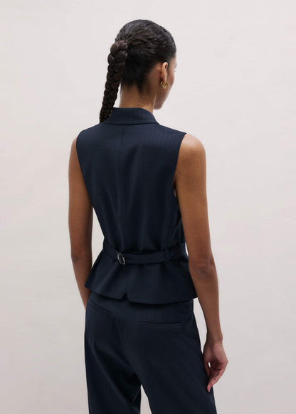 Navy Pinstripe Wrap Vest