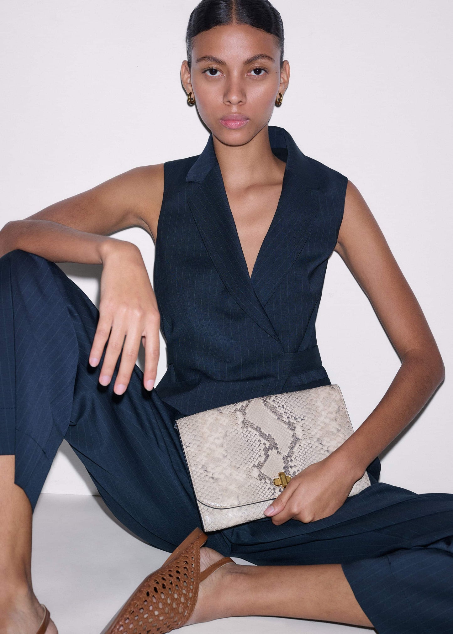 Navy Pinstripe Wrap Vest