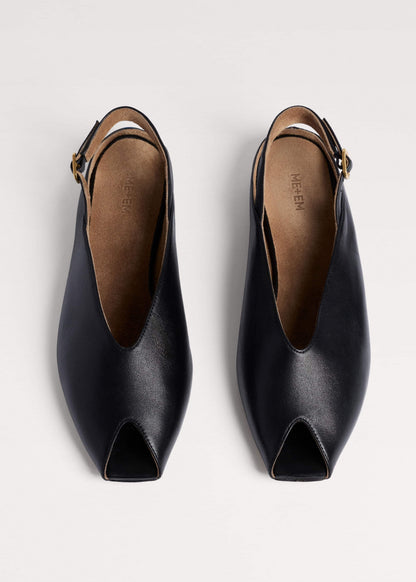 Black Peep Toe Flat