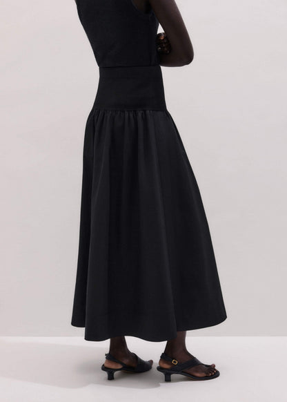 Black Mixed Media Maxi Skirt