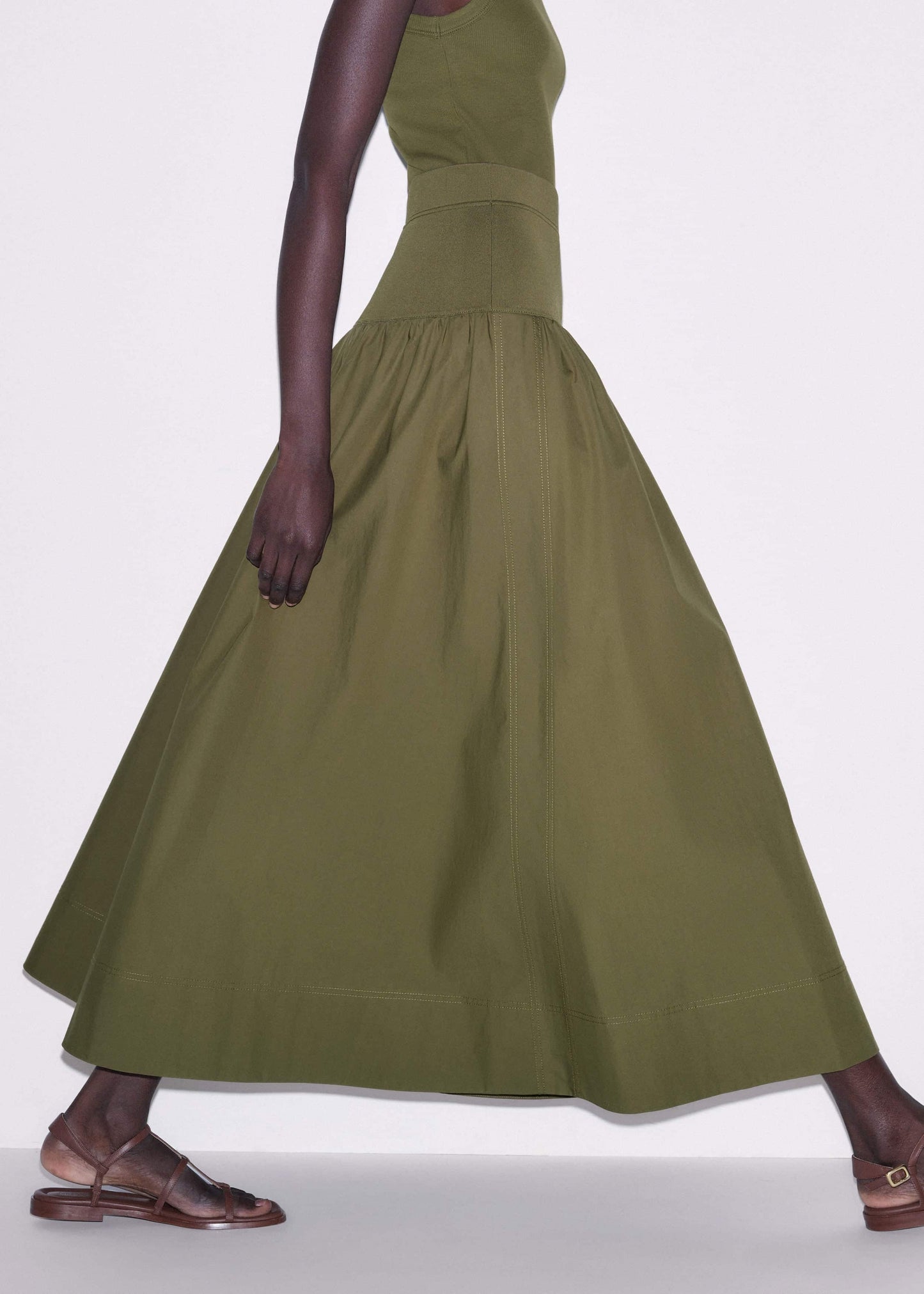 Olive Green Mixed Media Maxi Skirt