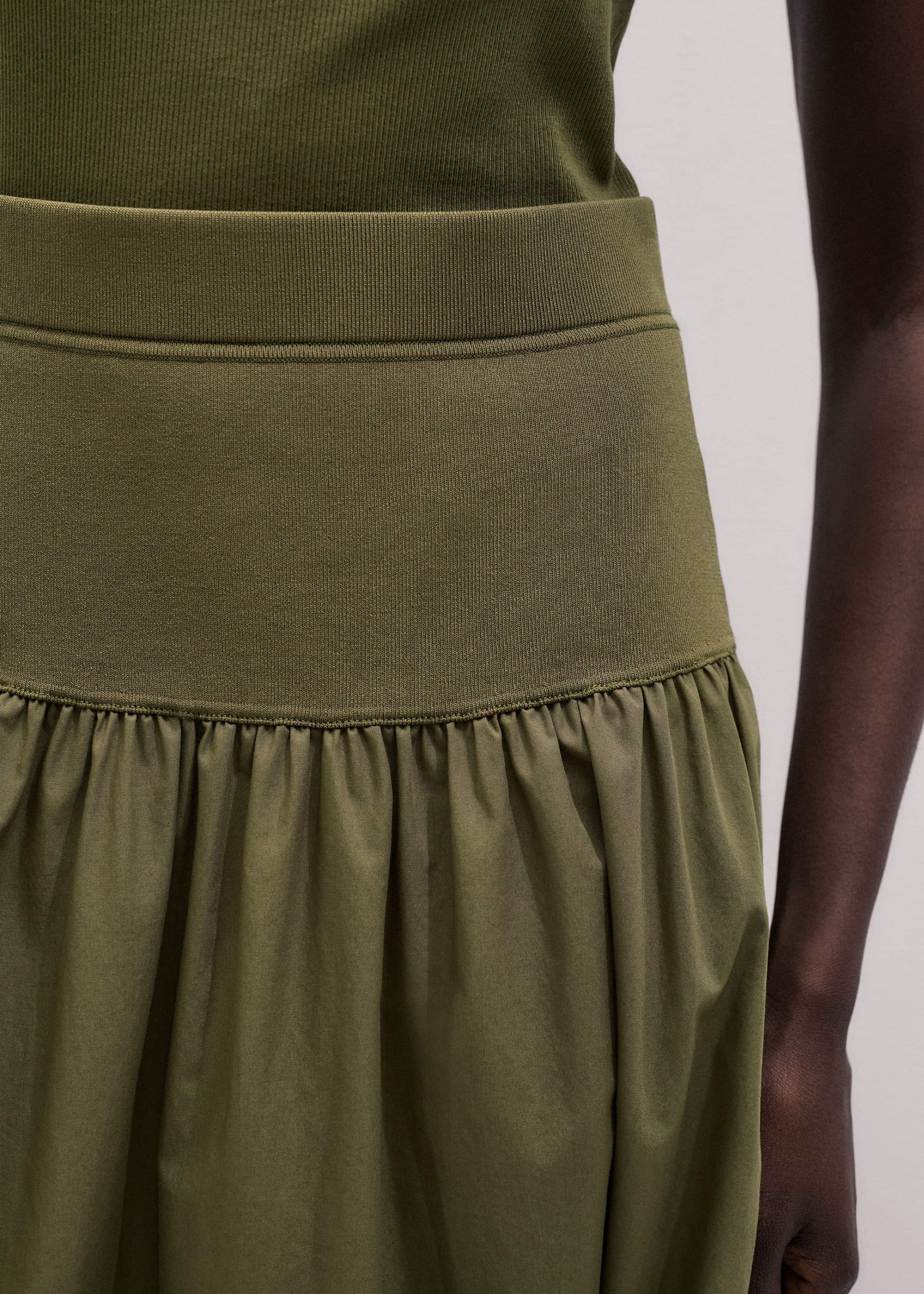 Olive Green Mixed Media Maxi Skirt