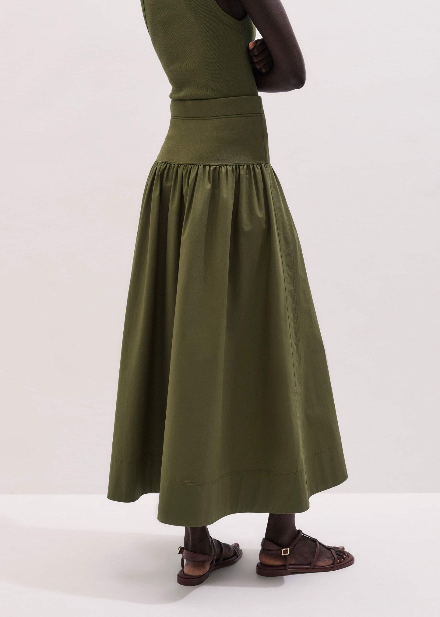 Olive Green Mixed Media Maxi Skirt