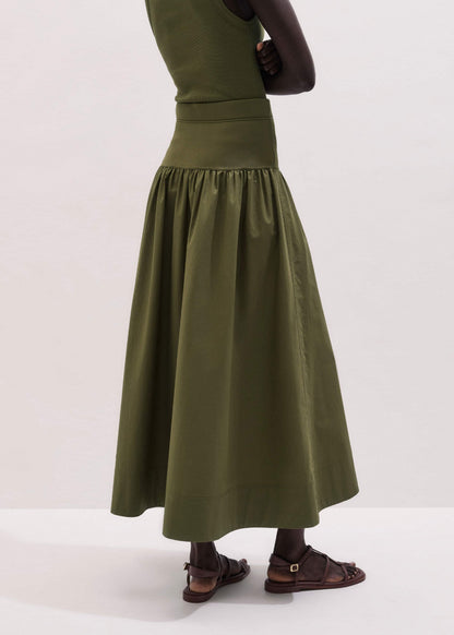 Olive Green Mixed Media Maxi Skirt