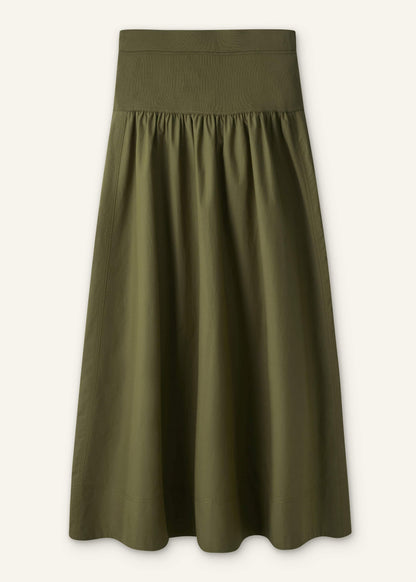 Olive Green Mixed Media Maxi Skirt