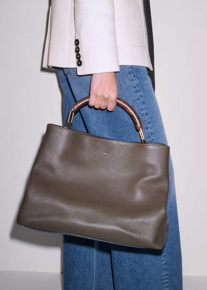 Olive Green Leather Soft Constructed Day Bag