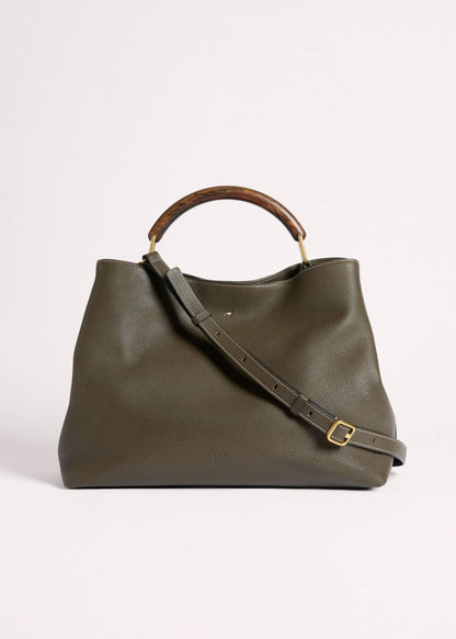 Olive Green Leather Soft Constructed Day Bag