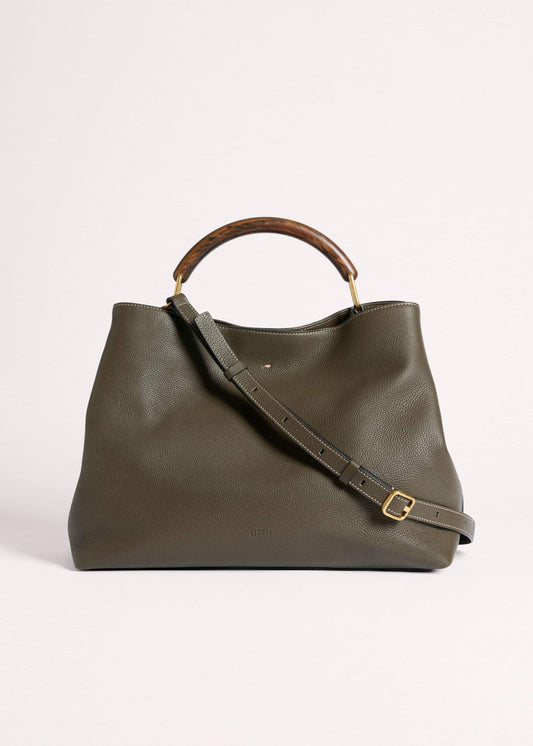 Olive Green Leather Soft Constructed Day Bag