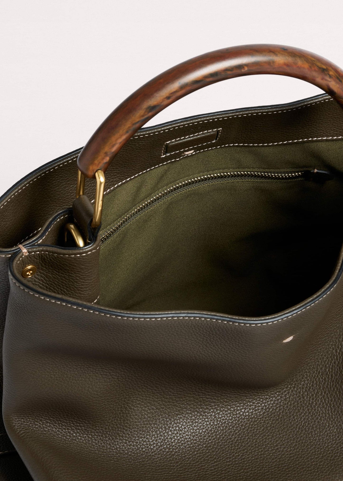 Olive Green Leather Soft Constructed Day Bag