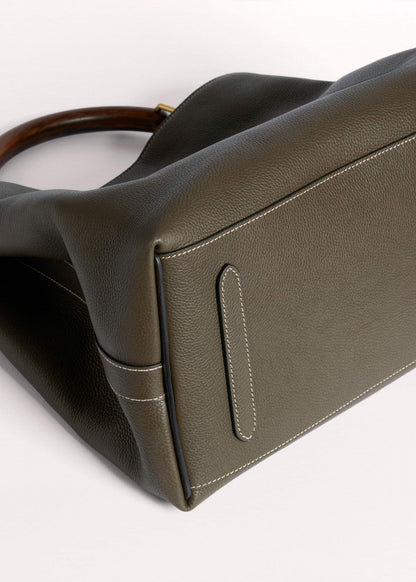 Olive Green Leather Soft Constructed Day Bag