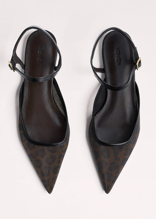 Brown Leopard Print Mesh Point-Toe Flat