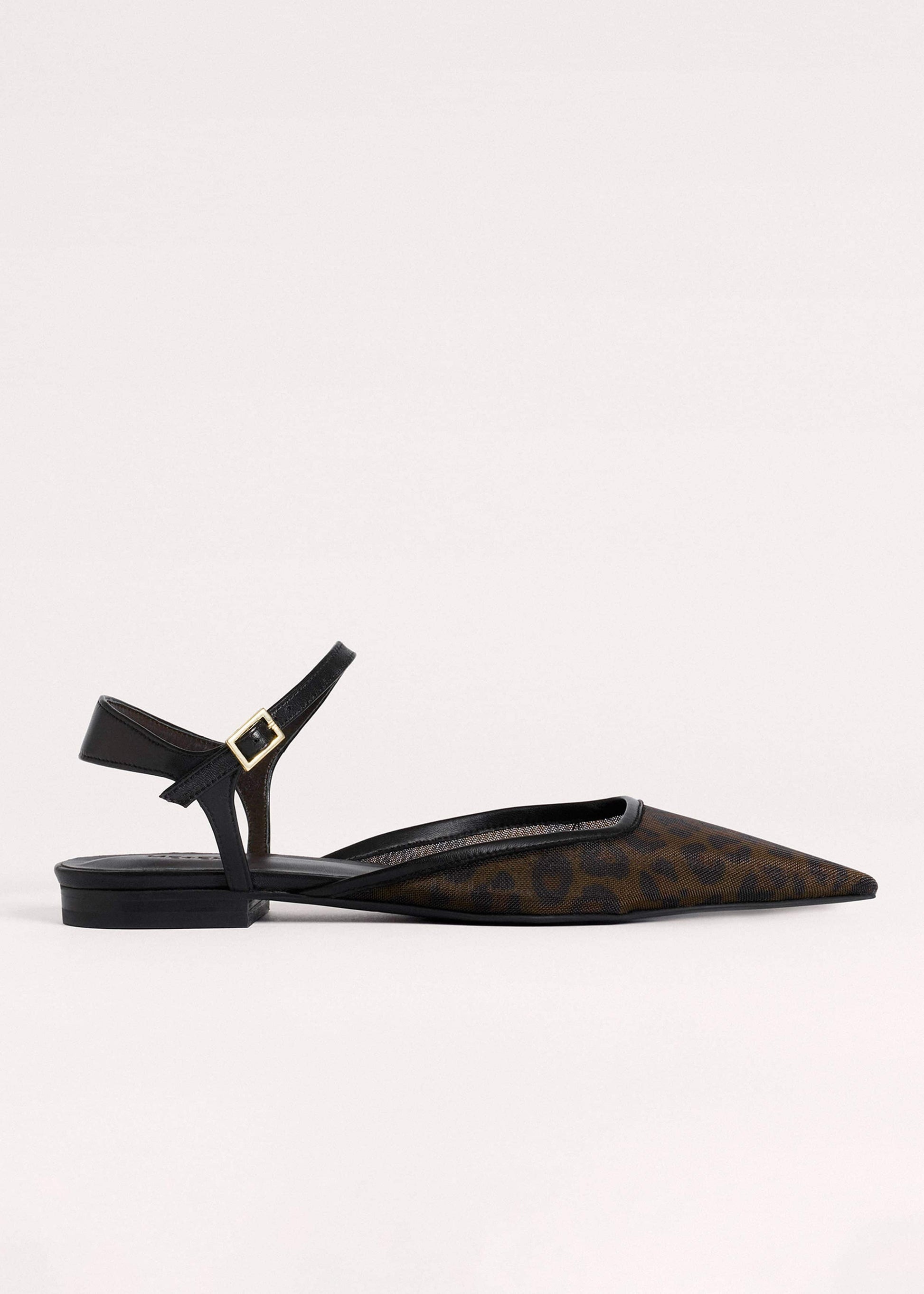 Brown Leopard Print Mesh Point-Toe Flat