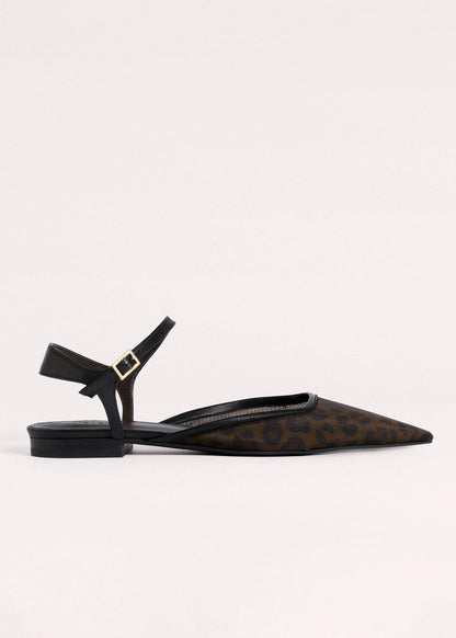 Brown Leopard Print Mesh Point-Toe Flat