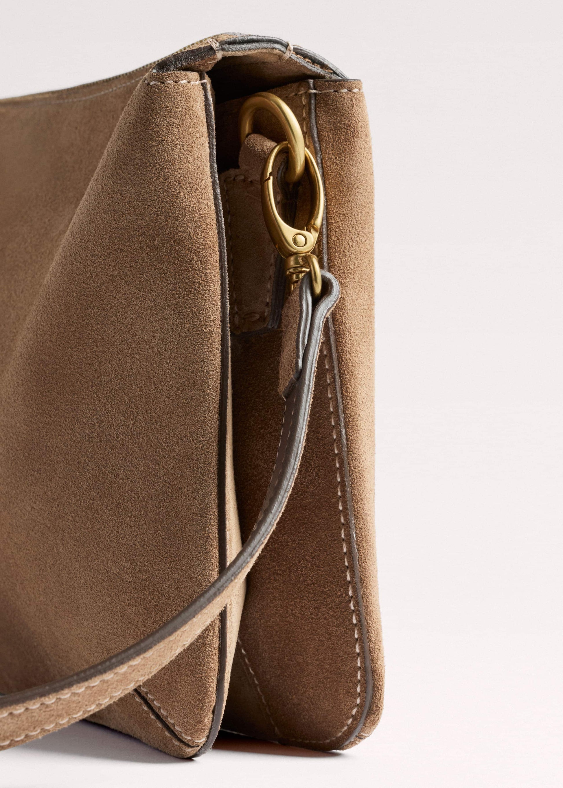 Brown Suede Double Pouch Crossbody Bag