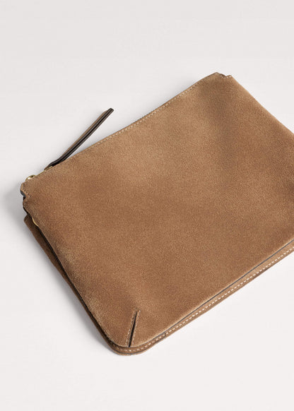 Brown Suede Double Pouch Crossbody Bag