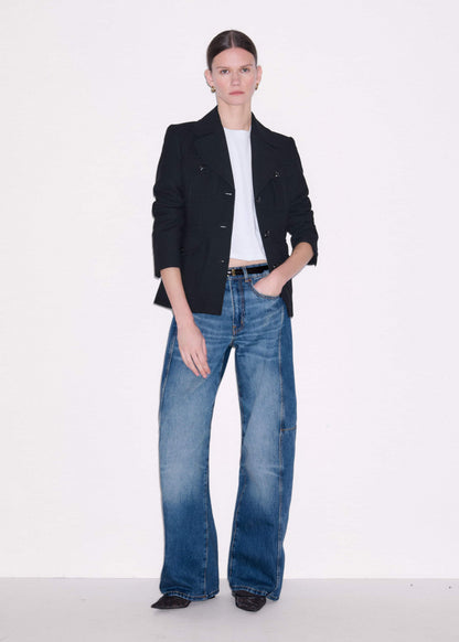 Black Longline Fitted Military Jacket