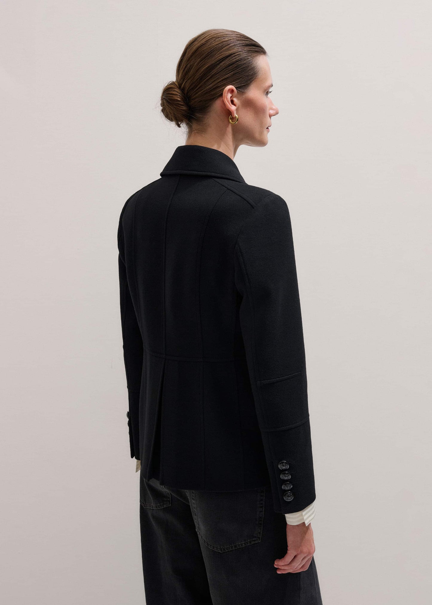 Black Longline Fitted Military Jacket