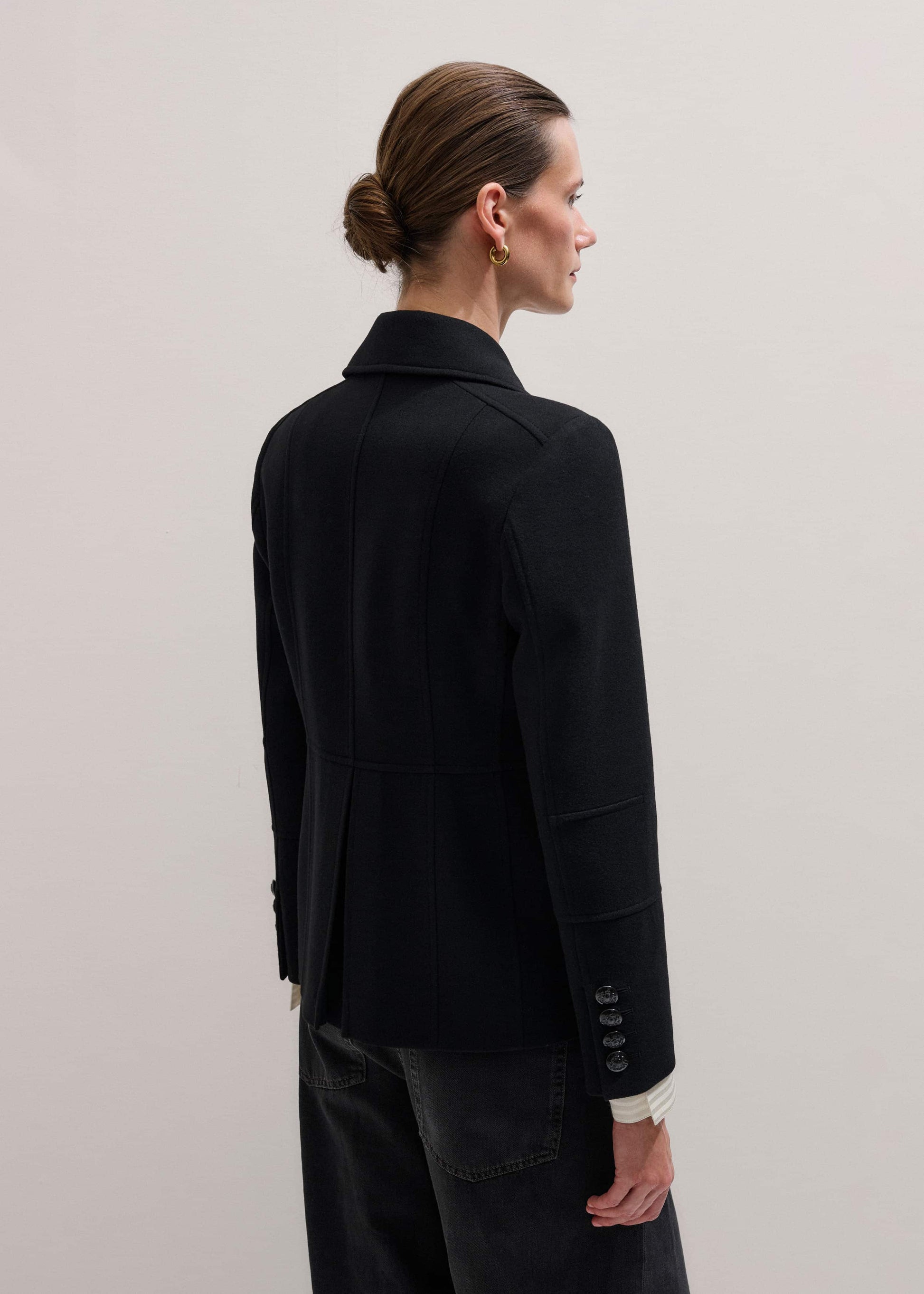 Black Longline Fitted Military Jacket