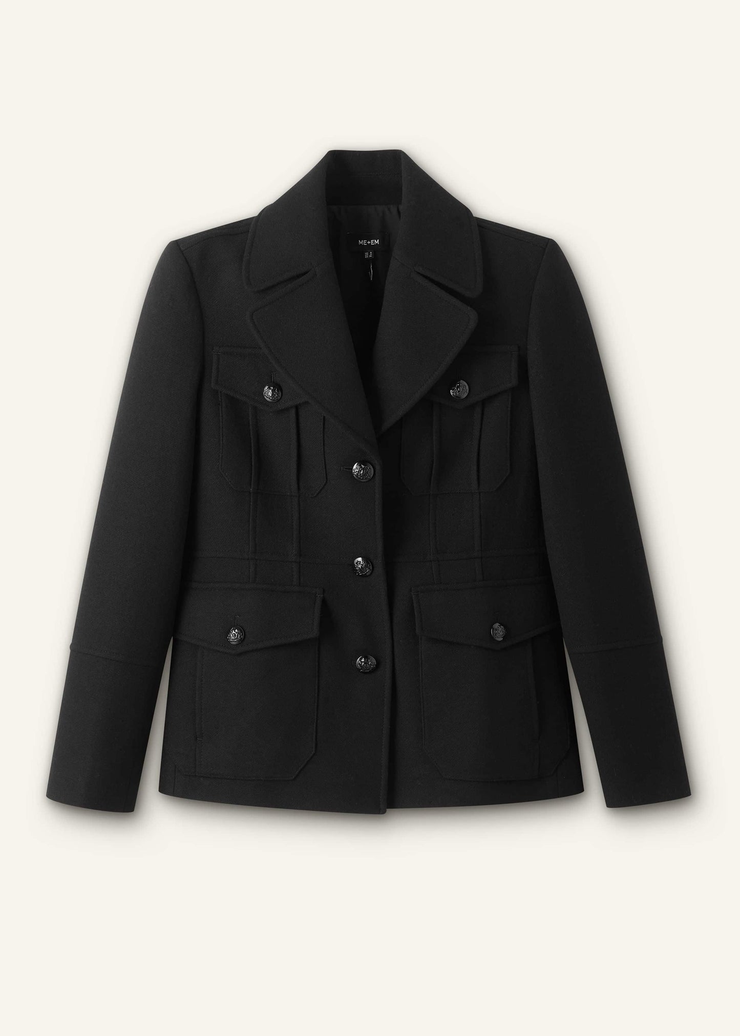 Black Longline Fitted Military Jacket