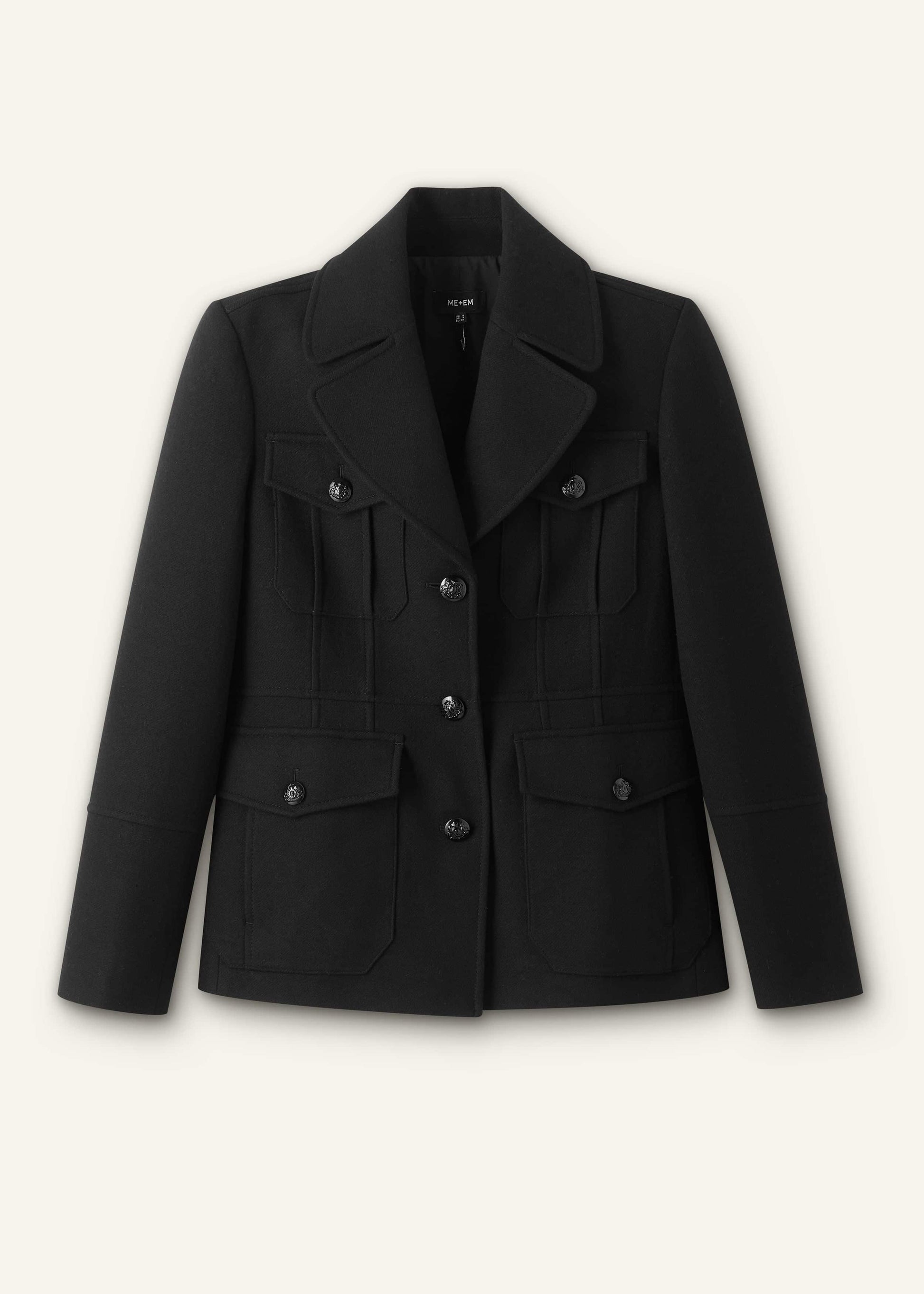 Black Longline Fitted Military Jacket