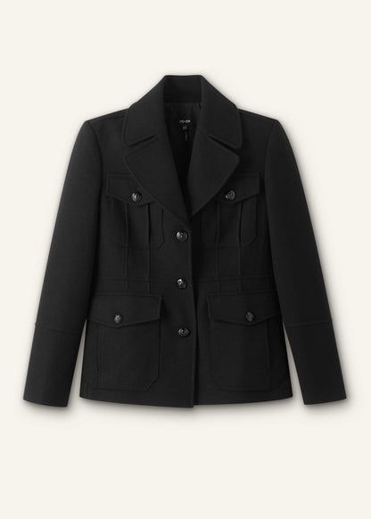 Black Longline Fitted Military Jacket