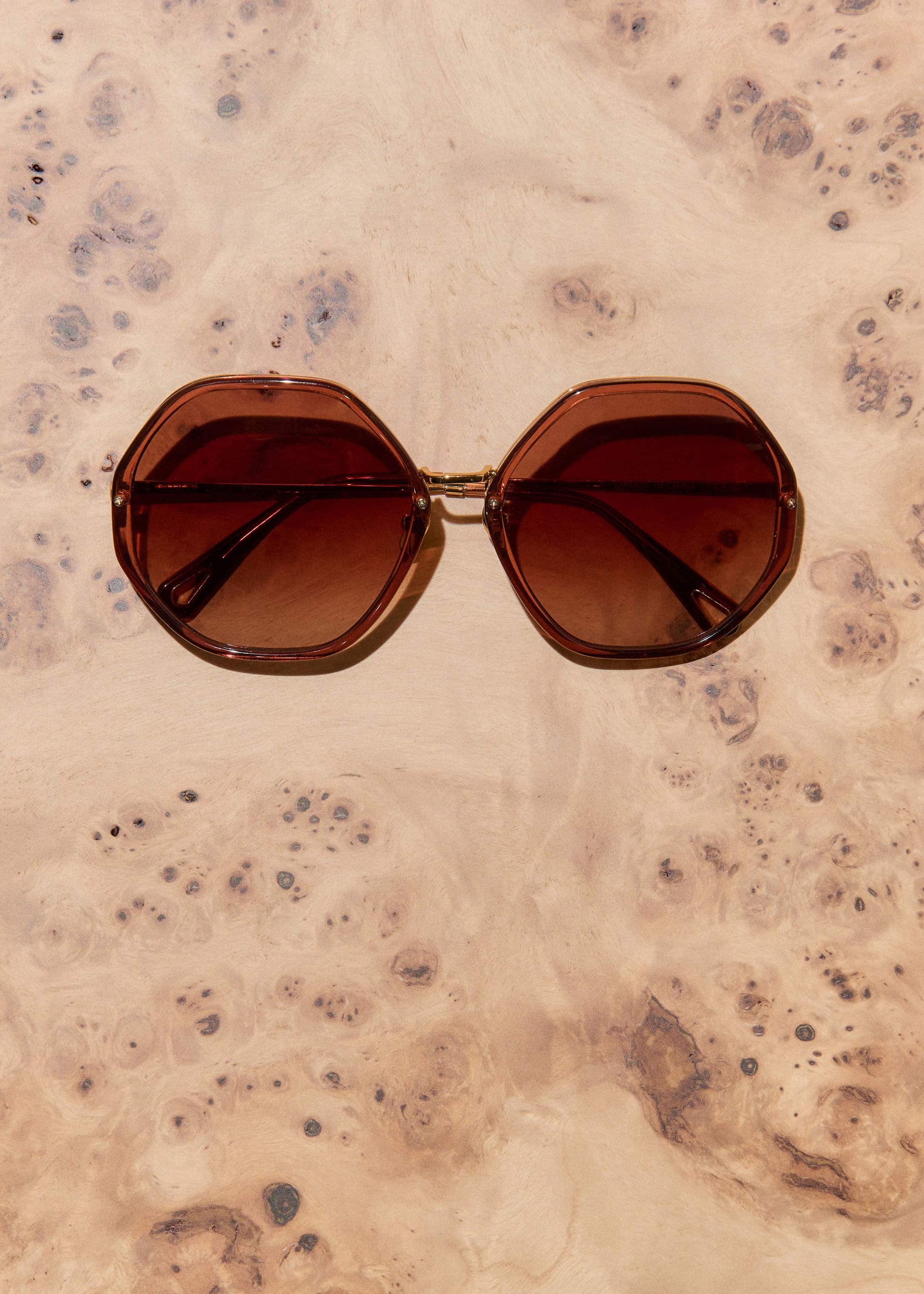 Cinnamon Hetagonal Frame Sunglasses