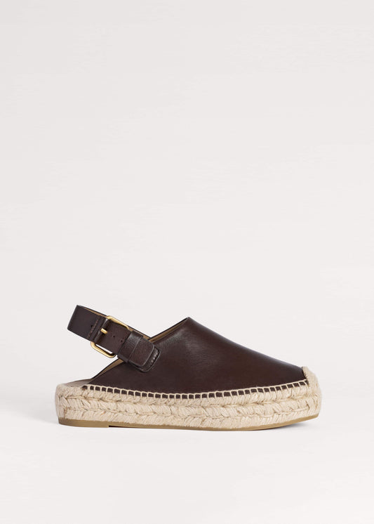 Brown Leather Slingback Espadrille