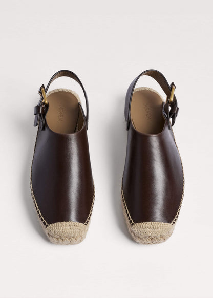 Brown Leather Slingback Espadrille
