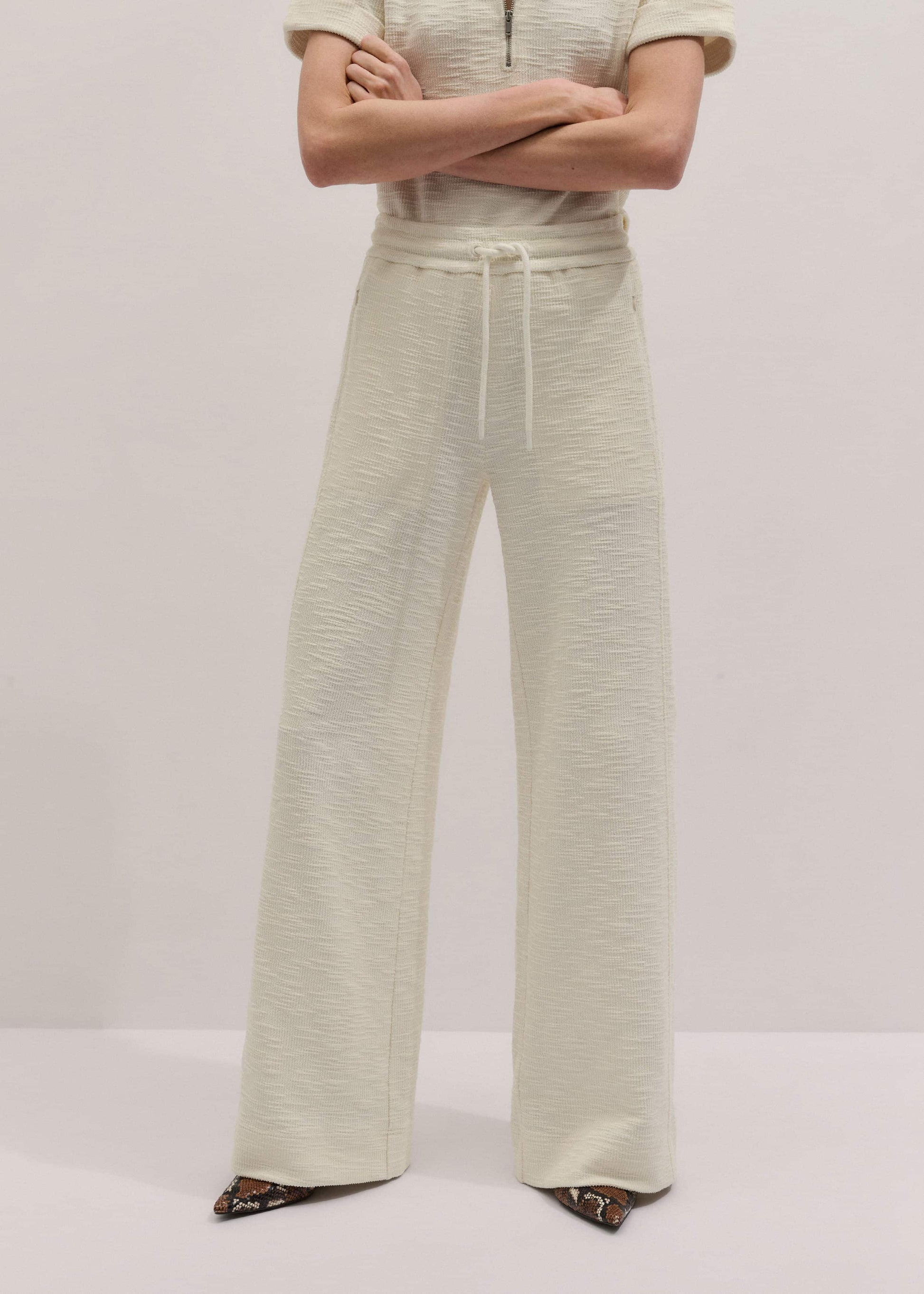 Cream Wide-Leg Track Pant