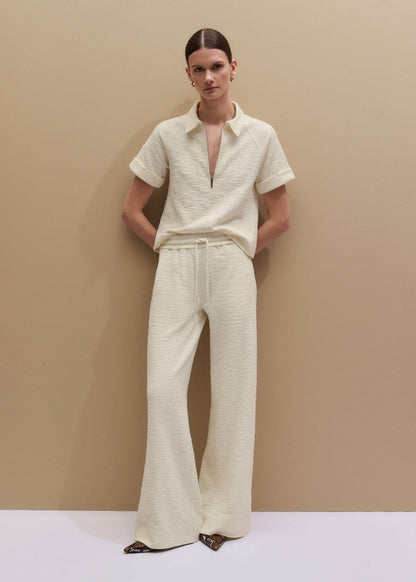 Cream Wide-Leg Track Pant