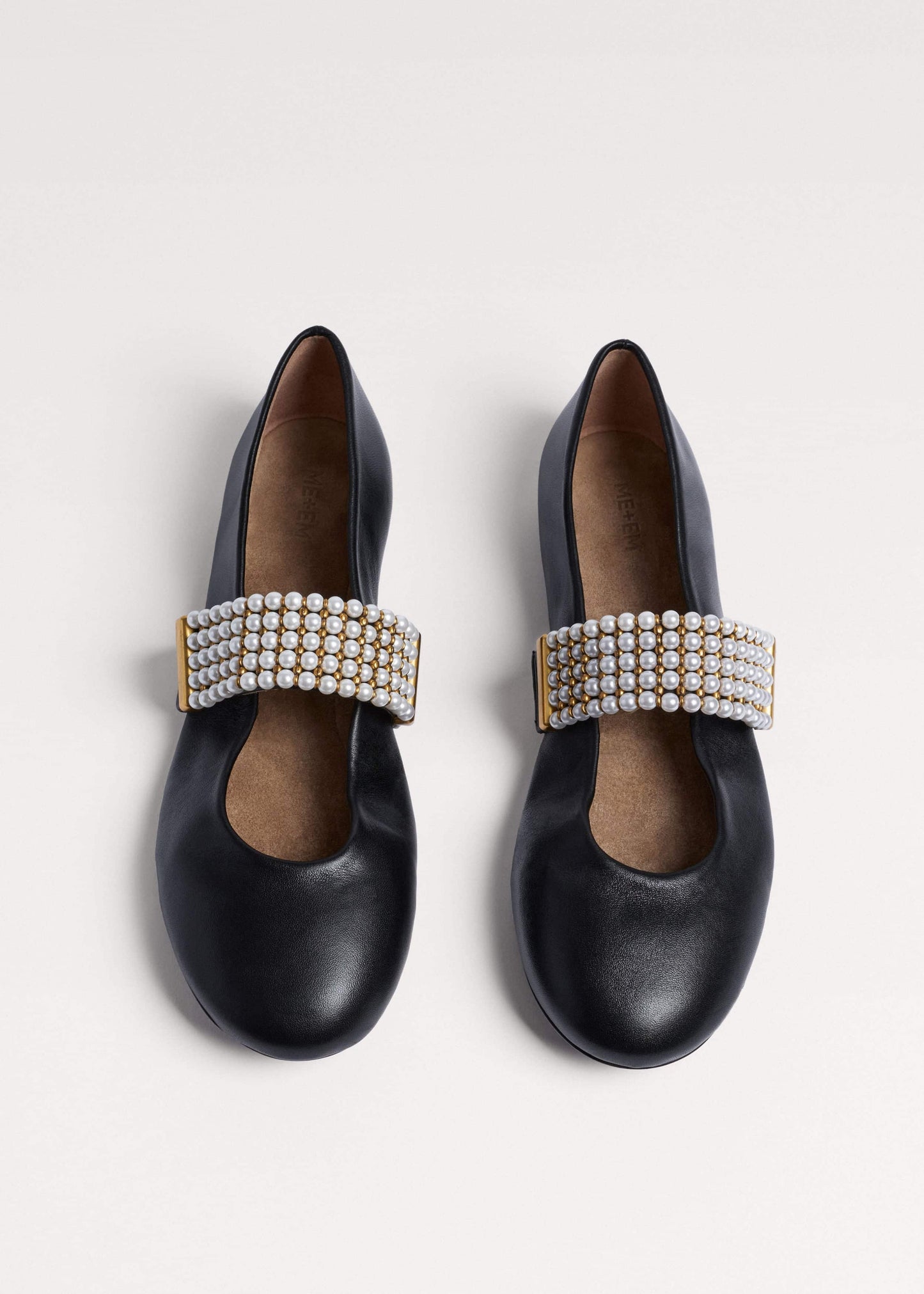 Black Pearl Trim Round Ballet Flat