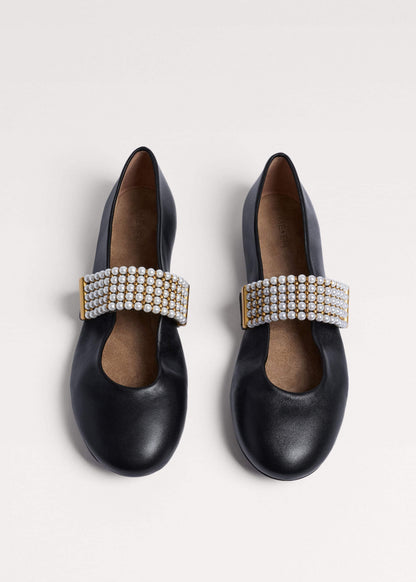 Black Pearl Trim Round Ballet Flat