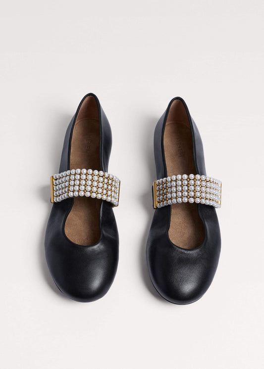 Black Pearl Trim Round Ballet Flat