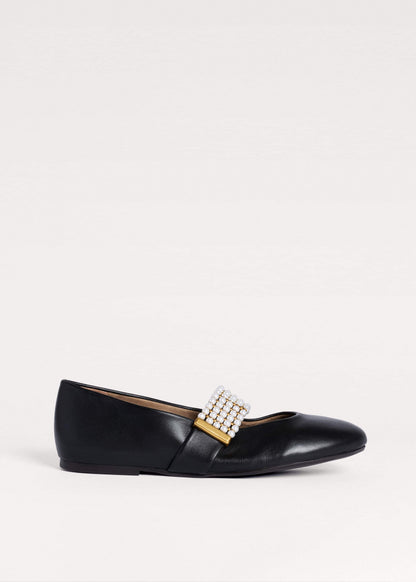 Black Pearl Trim Round Ballet Flat