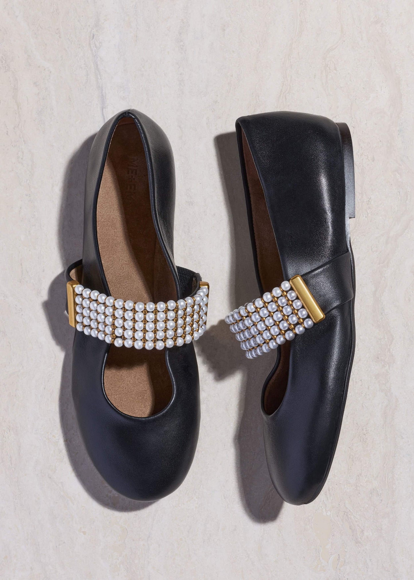 Black Pearl Trim Round Ballet Flat